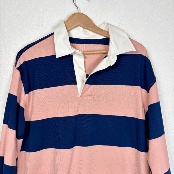 Target Men's Original Use Size M Baby Pink and Navy Blue Striped Collared Shirt - Picture 3 of 9